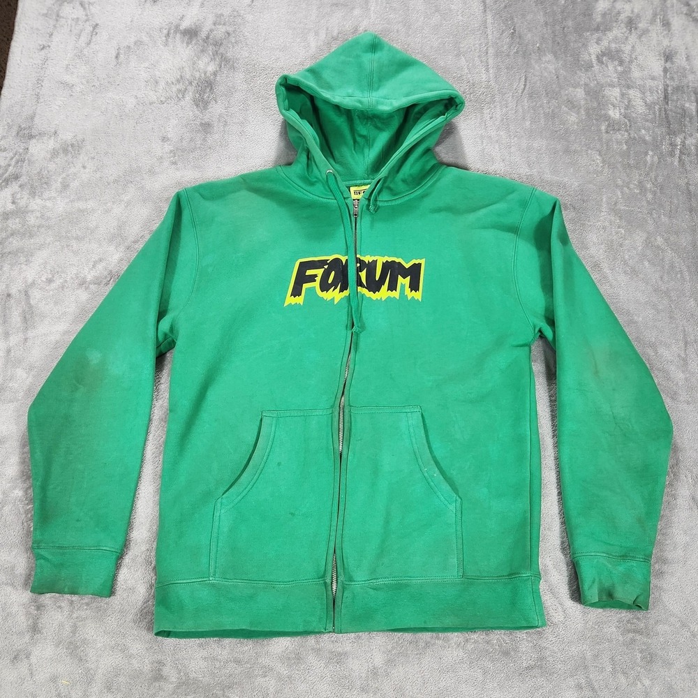 Forum Snowboarding Hoodie Mens Medium Green Full Zip Fleece Logo Streetwear